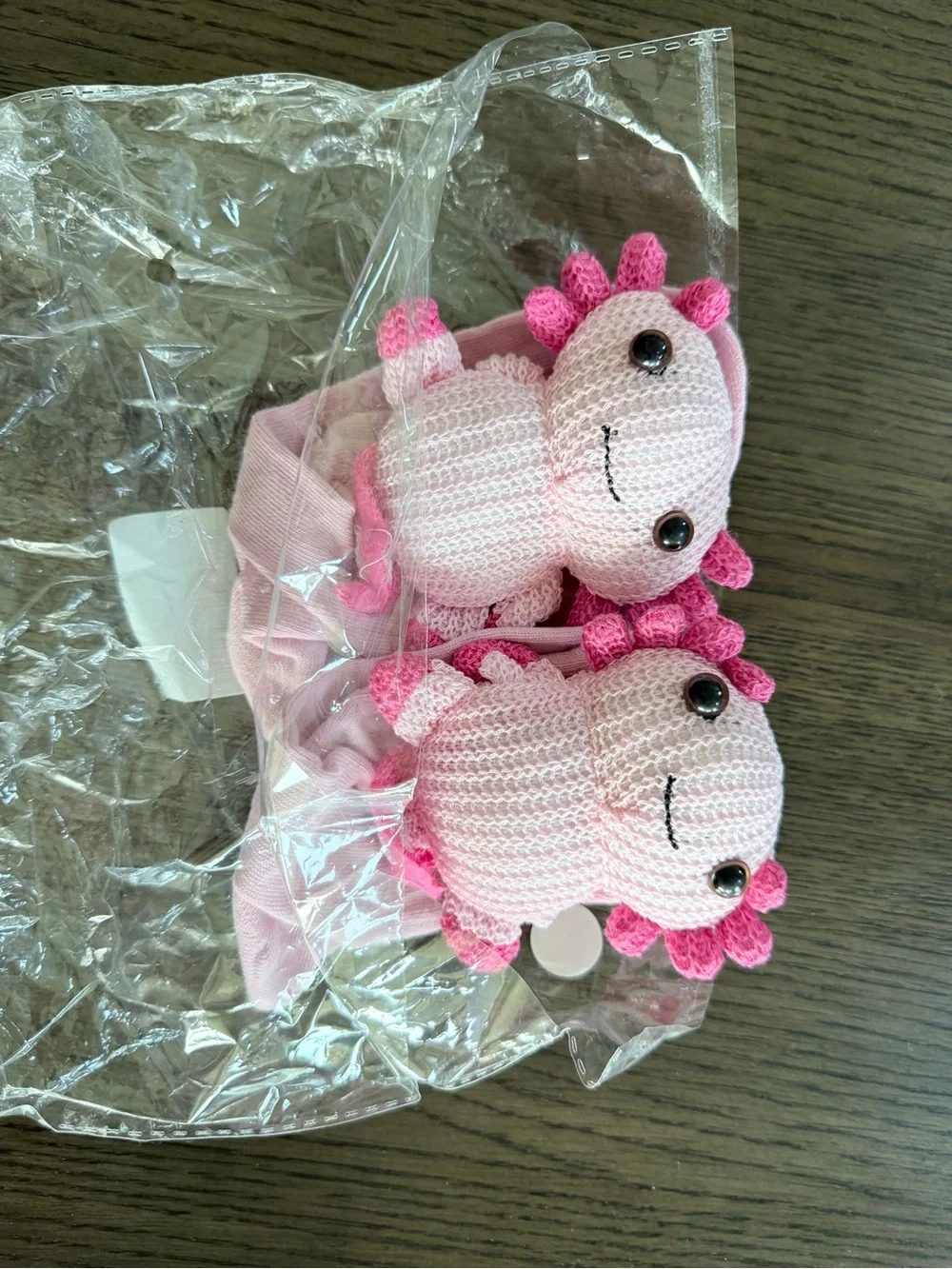 Brand New Pink Axolotl Plush Sock Buddy - Cute Crochet Kids Socks